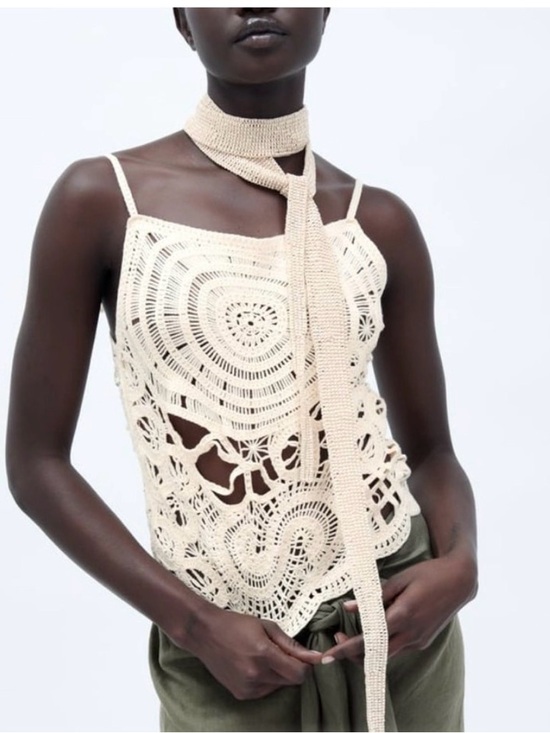 Zara Tops - Zara Crochet Spaghetti Strap Camisole in Cream